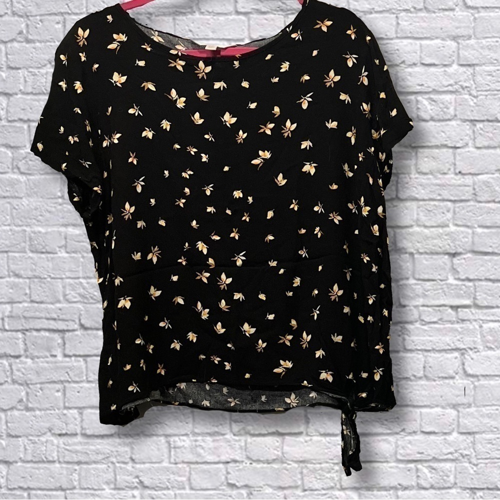 LC Lauren Conrad Black Floral Tie Top